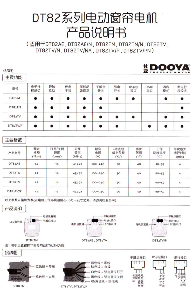 杜亚电动自动开合智能家居酒店插卡取电485协议dt82tv窗帘电机