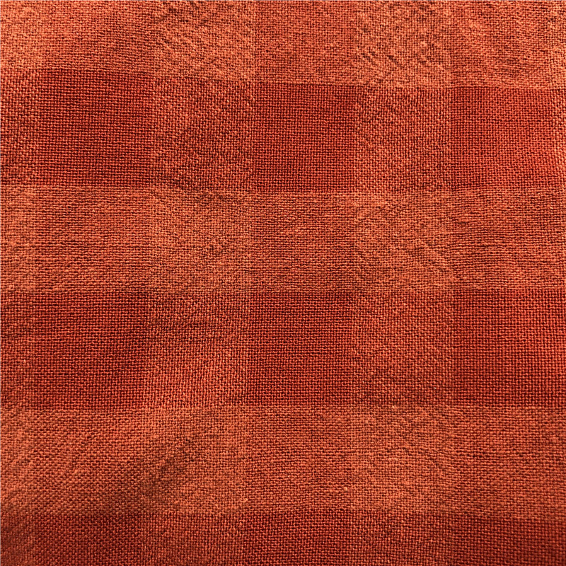 仿麻棉黏胶混纺洗水皱格子布 洗水棉机理格子上衣裙子裤包装面料