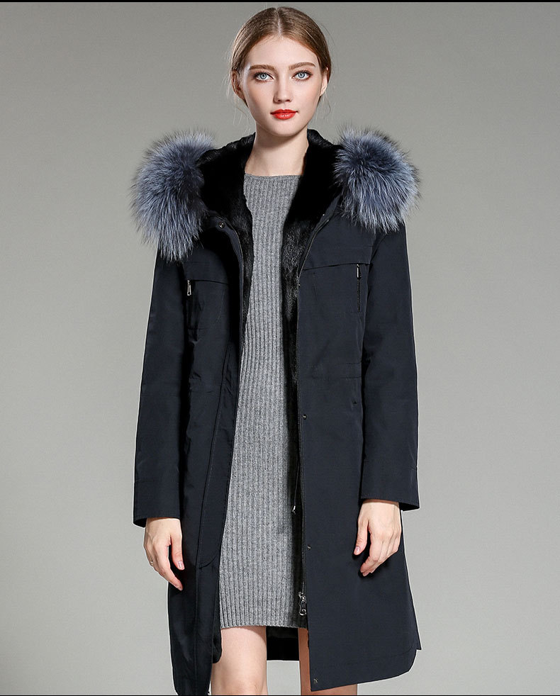 一件代发诚招代理派克服女2019冬新水貂内胆尼克服中长款皮草外套