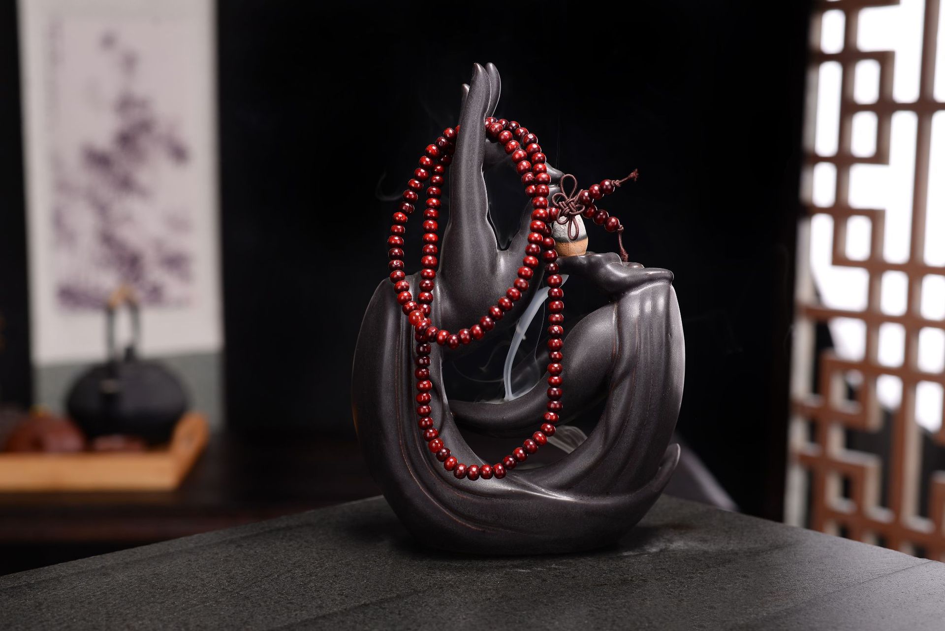 超凡陶瓷 福泽天下佛手拈花指倒流香炉 香道香插批发