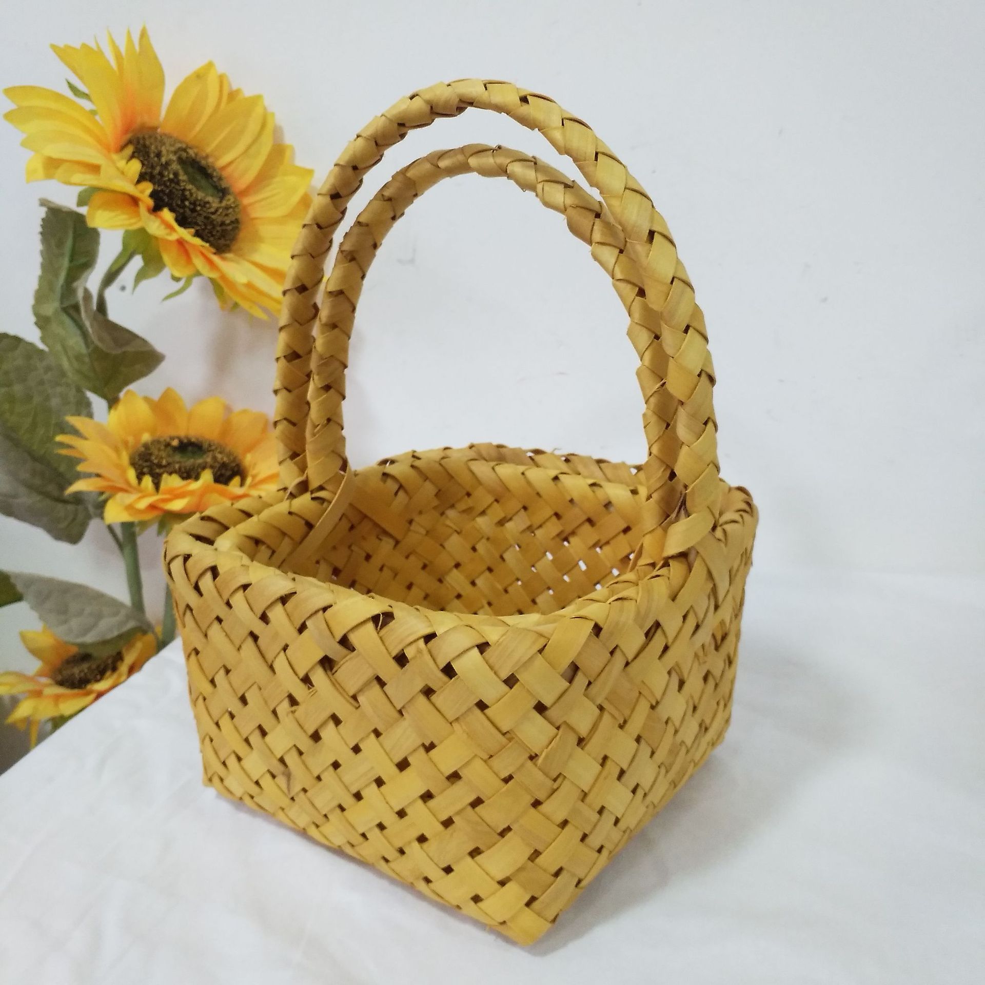 工厂直销木片编织手提花篮节日礼品包装篮果蔬篮收纳篮伴手礼篮