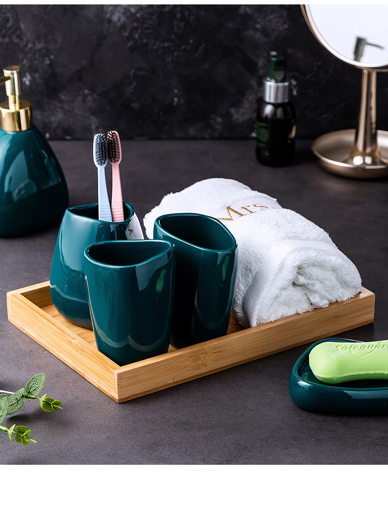 批发供应酒店用品简约陶瓷卫浴5件套北欧家用洗漱浴室套装带喷头