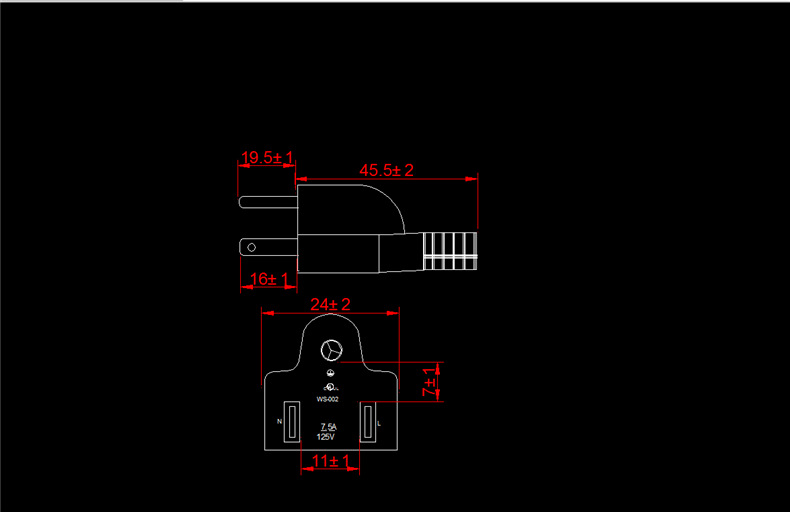 美式美规美标电源线一圆一竖一横安规环保电源插头sjt14awg2.08平