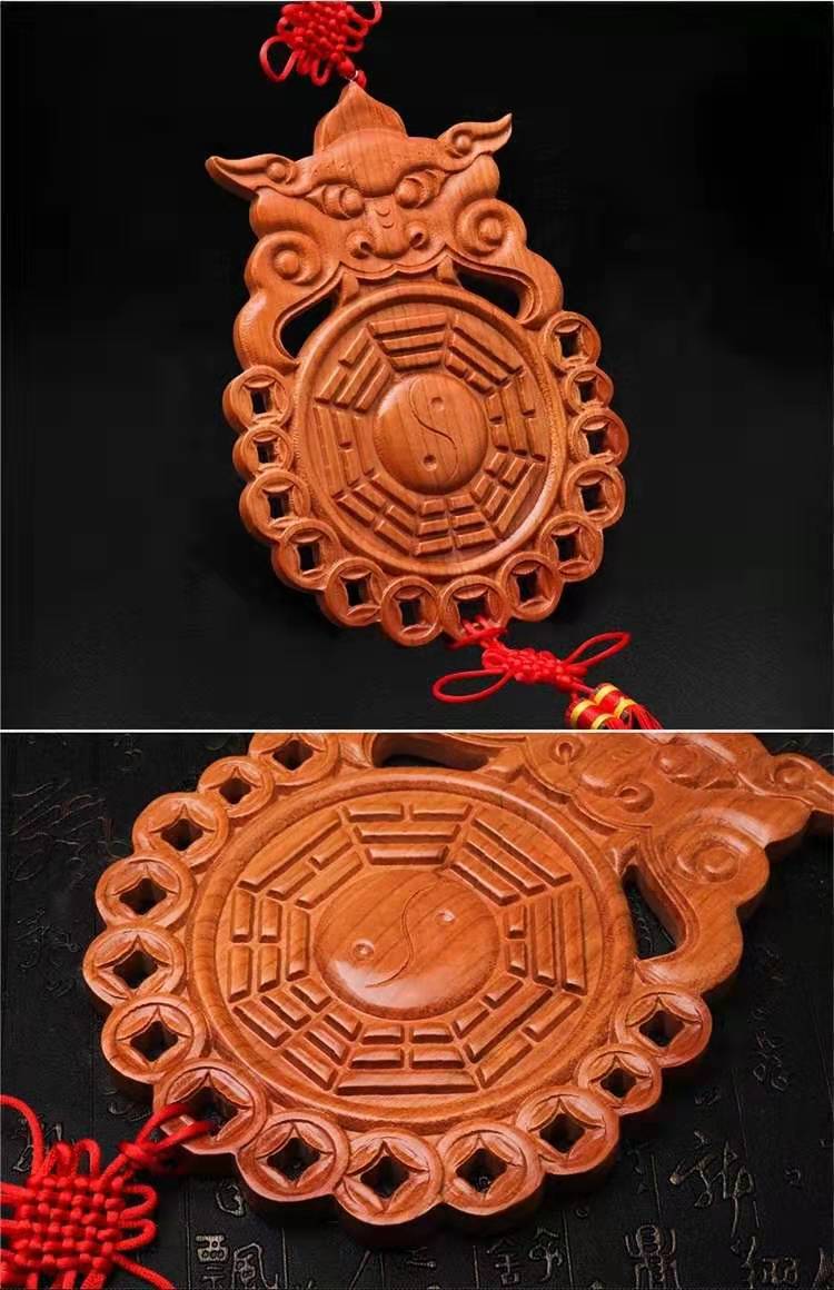 桃木兽头八卦镜木雕挂件居家工艺品摆设送朋友工艺礼品