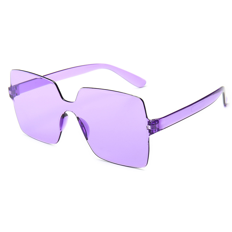 无框潮流连体果冻透明太阳镜 糖果色方形眼镜一体式海洋片墨镜