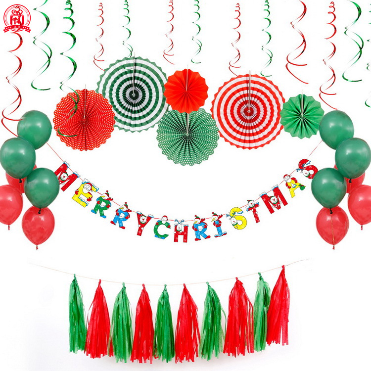 Christmas Decoration Balloon Paper Fan Flower Spiral Set Holiday Party Deployment and Decoration Atmosphere Decor Set