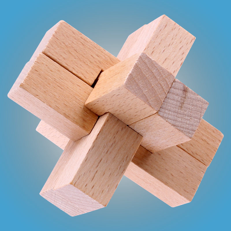 六通 榉木孔明锁 成人学生 益智玩具解锁拆装鲁班锁 六根一件代发-阿