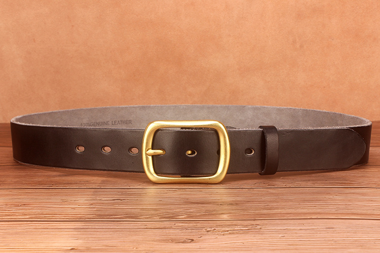 植鞣革皮带头层牛皮手工水洗男士皮带真皮复古牛仔百搭纯铜扣腰带