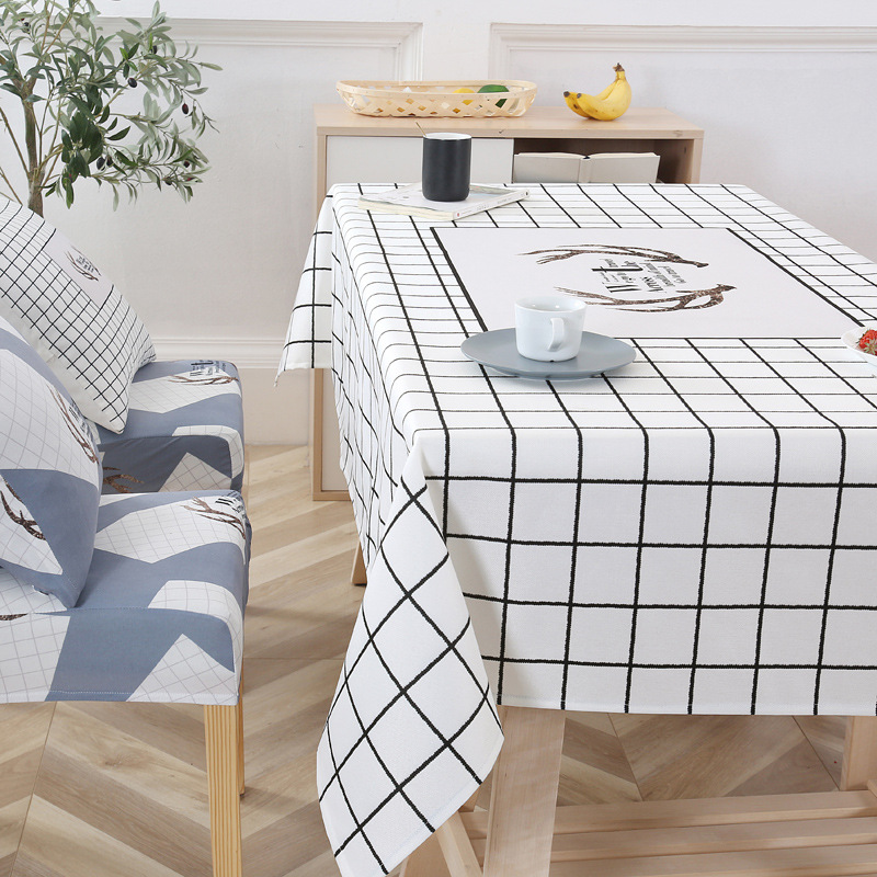 Nordic Style Cotton and Linen Tablecloth Suit Black and White Plaid Simple Waterproof Tablecloth TV Cabinet Cover Tablecloth Manufacturer