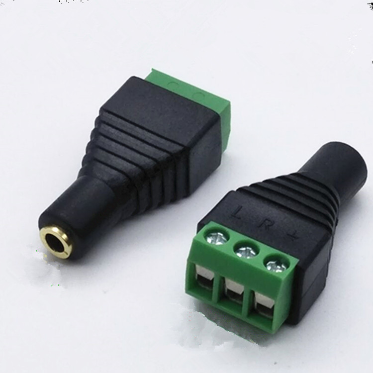 5mm音频母接头转3pin接线端子绿色接头3.5双向语音耳机接头