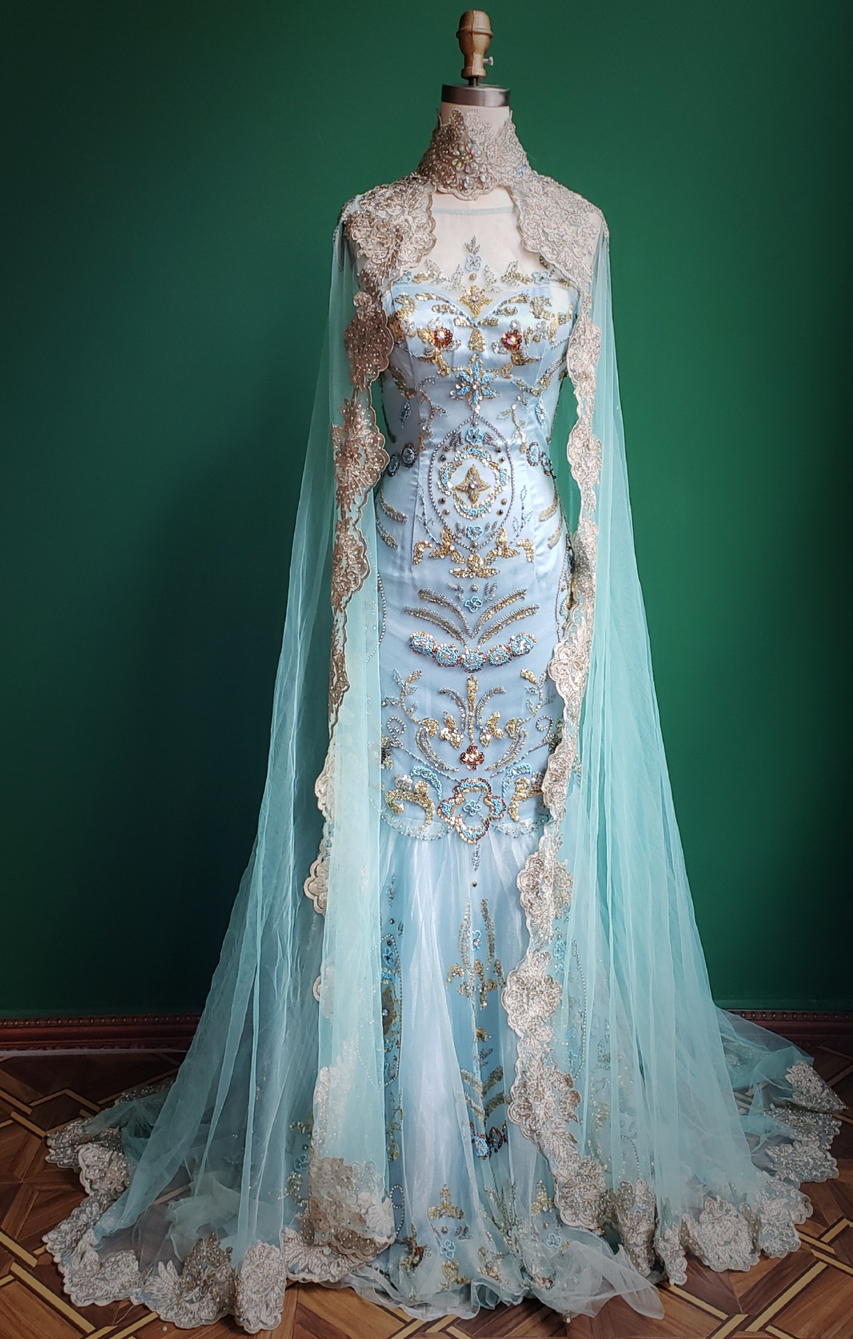 高级定制明星款黎巴嫩 异域风超长晚礼服披肩穆斯林罩衫 商业摄影