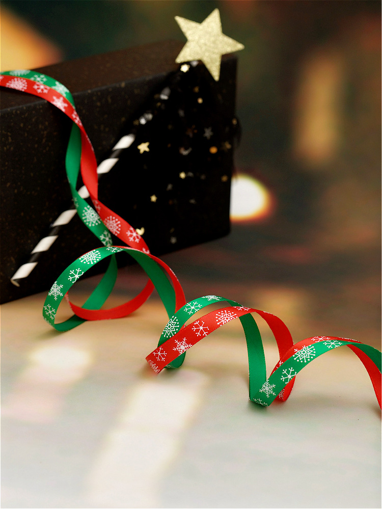 现货圣诞节丝带超唯美雪花丝带缎带礼物包装拉花装饰绸带1.