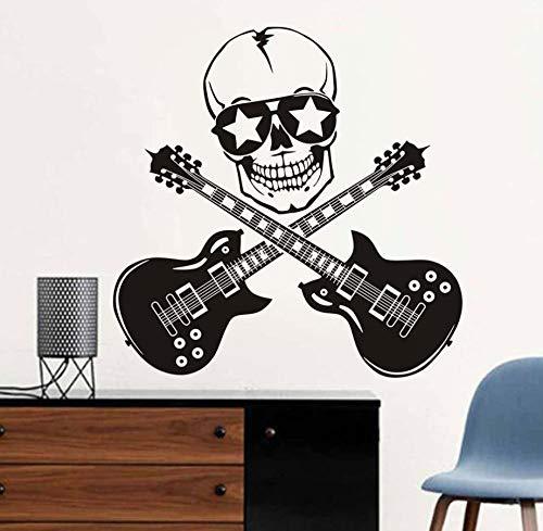 两个吉他骷髅头摇滚音乐爱好者卧室个性化装饰墙贴59x59cm
