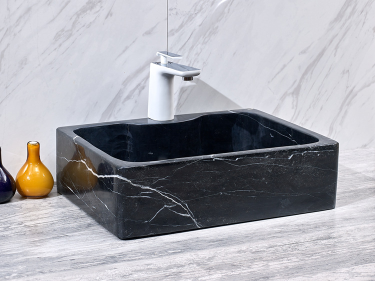 极简大理石洗手洗漱台盆洗手盆水池黑色天然大理石台上式石头盆