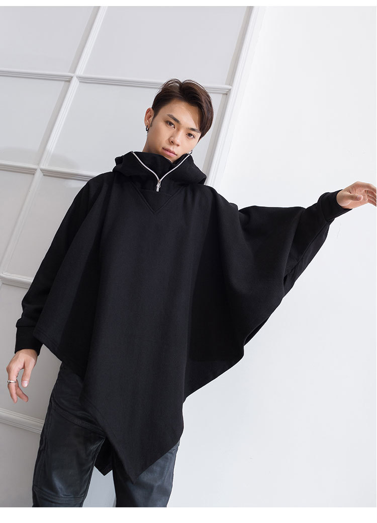 跨境外贸欧美日韩代发批发现货男斗篷中长款风衣呢子披肩连帽