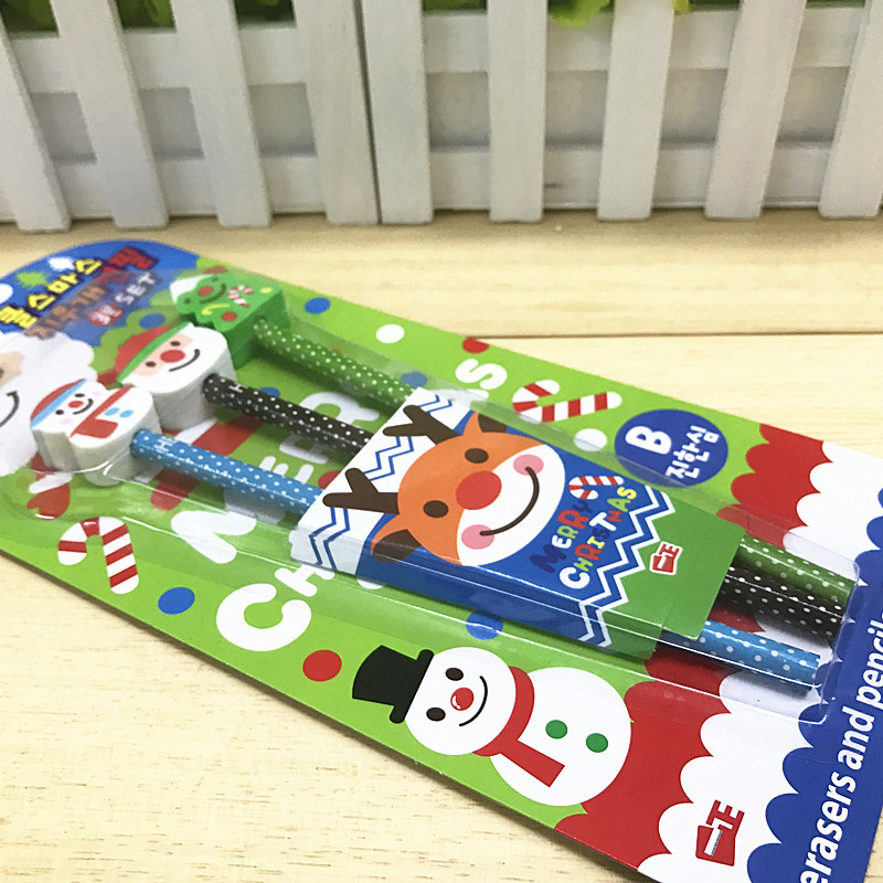 南韩创意圣诞礼品文具套装 橡皮 铅笔学生用品新年物学习文具