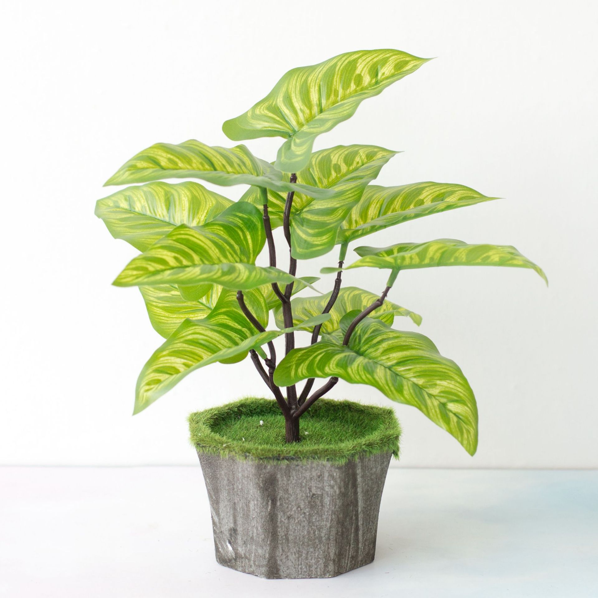 高档仿真花仿真植物 家居装饰11目条纹叶假花假树叶绿植批发