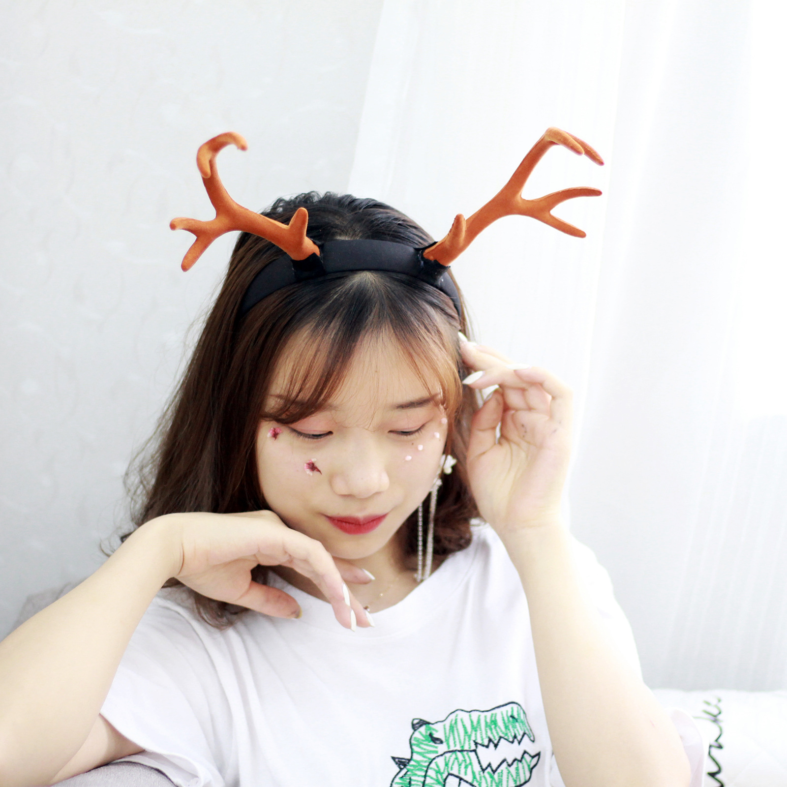 圣诞节鹿角头饰批发 可拆卸森系写真动漫麋鹿儿童表演浆果发夹