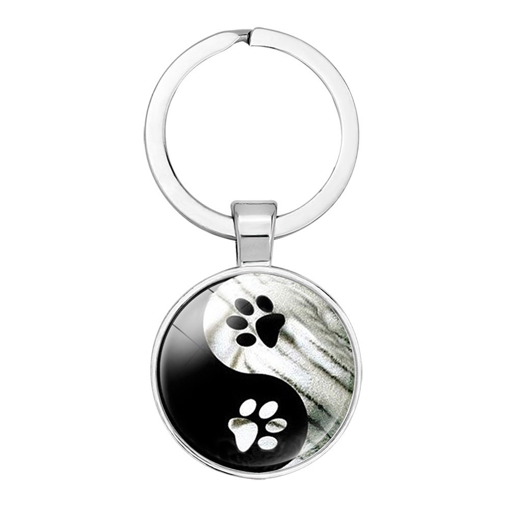 Chinese Elements Accessories Yin Yang Tai Chi Cat Footprints Personality Time Stone Key Ring Pendant Keychain Wholesale