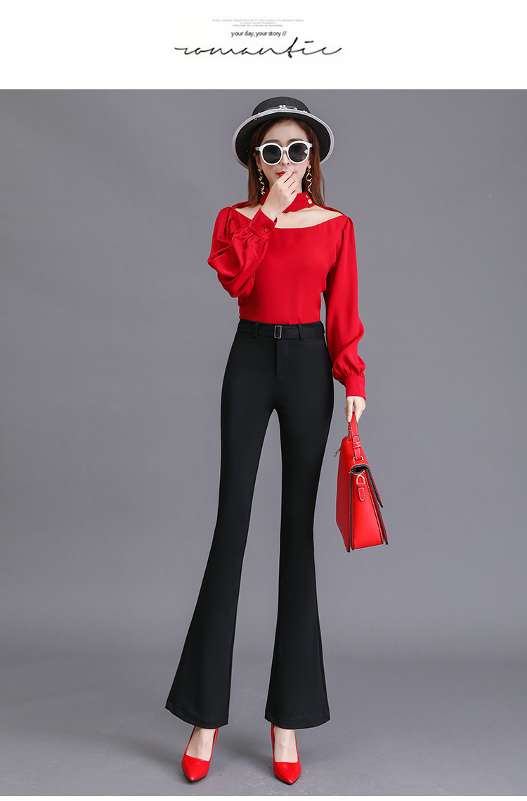 女裤2019秋季新款韩版时尚百搭微喇喇叭裤女西装喇叭长裤休闲裤潮