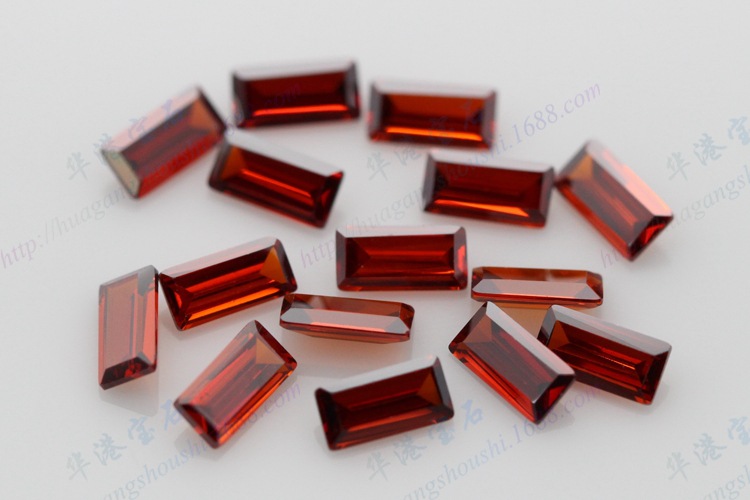 华港宝石 长方形直角车平石榴红色锆石裸石 人造cz合成立方氧化锆