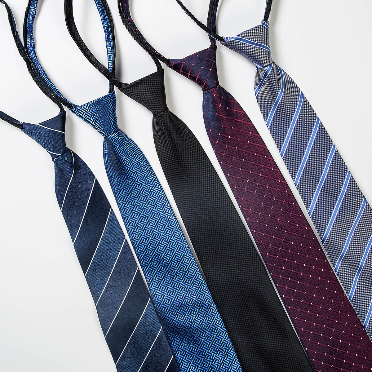 2019男士拉链懒人易拉得领带 个性条纹涤丝面料领带 厂家批发