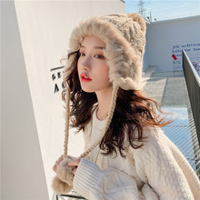 毛线兔毛护耳帽女秋冬雷锋帽子保暖韩版甜美可爱冬季护耳针织帽
