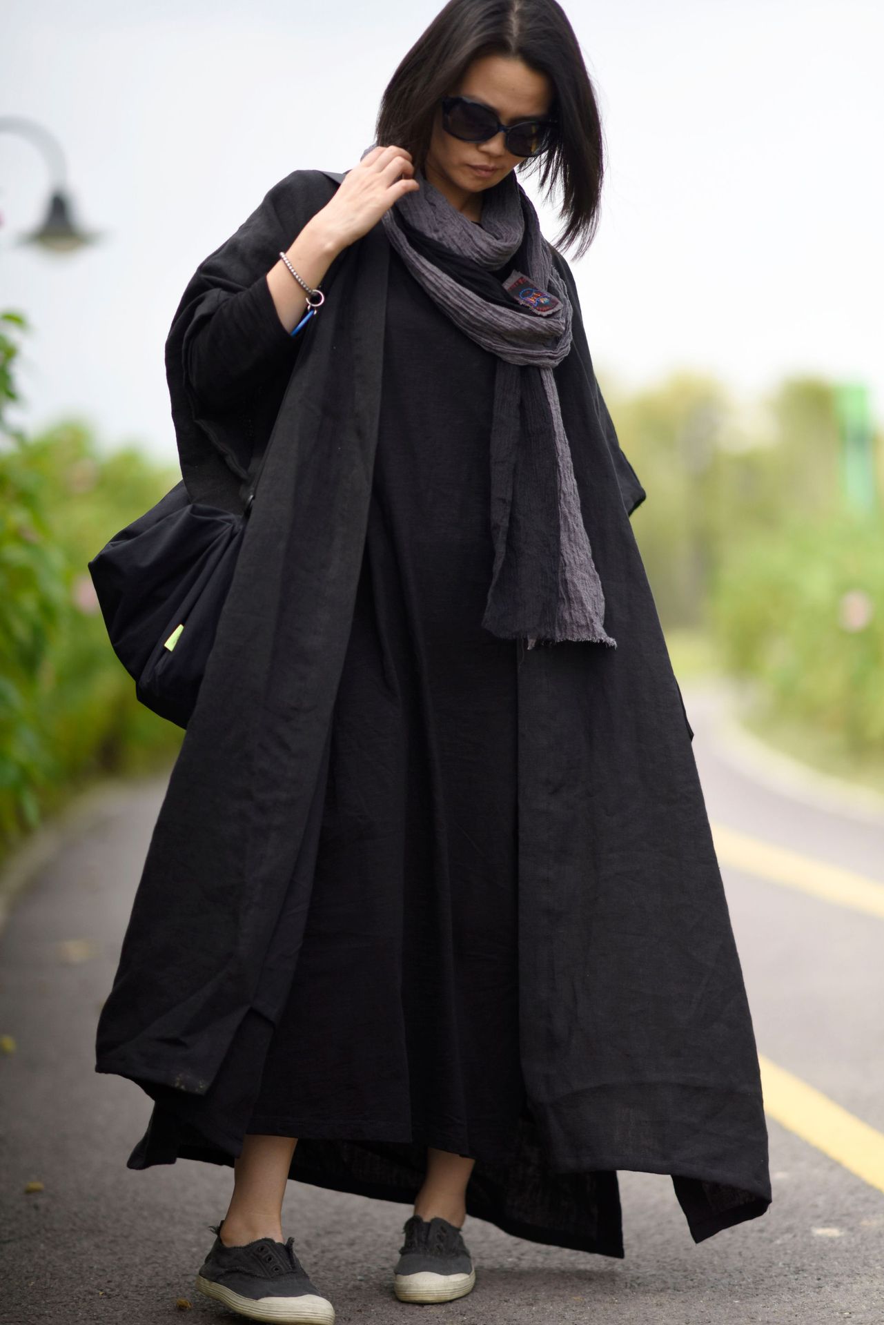 1909/隐 亚麻 深秋款厚实纹理加里衬粗犷颓废感披肩长袍风衣