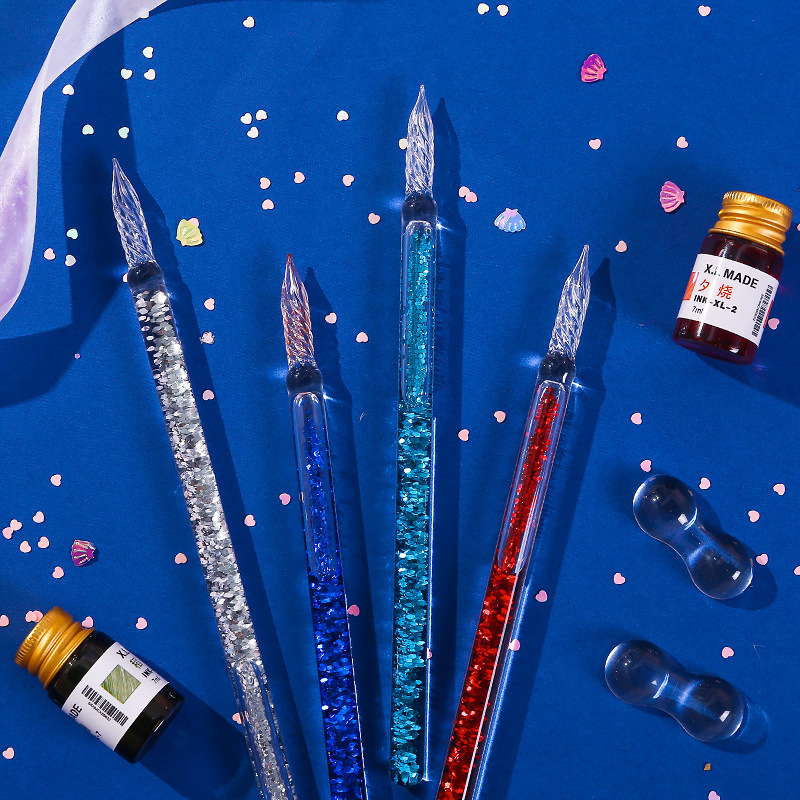 玻璃蘸水笔流沙干花星空水晶笔沾水古风网红琉璃彩色沾墨水少女心