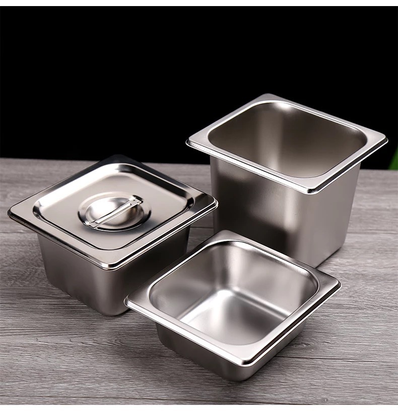 不锈钢份数盆酒店自助餐方盘带盖食物盆食堂打菜不锈钢快餐盆