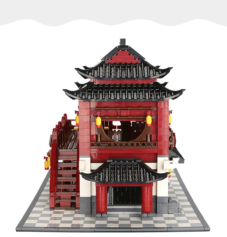 万格积木礼品男女孩益智塑料小颗粒diy拼插玩具建筑新中华楼上楼