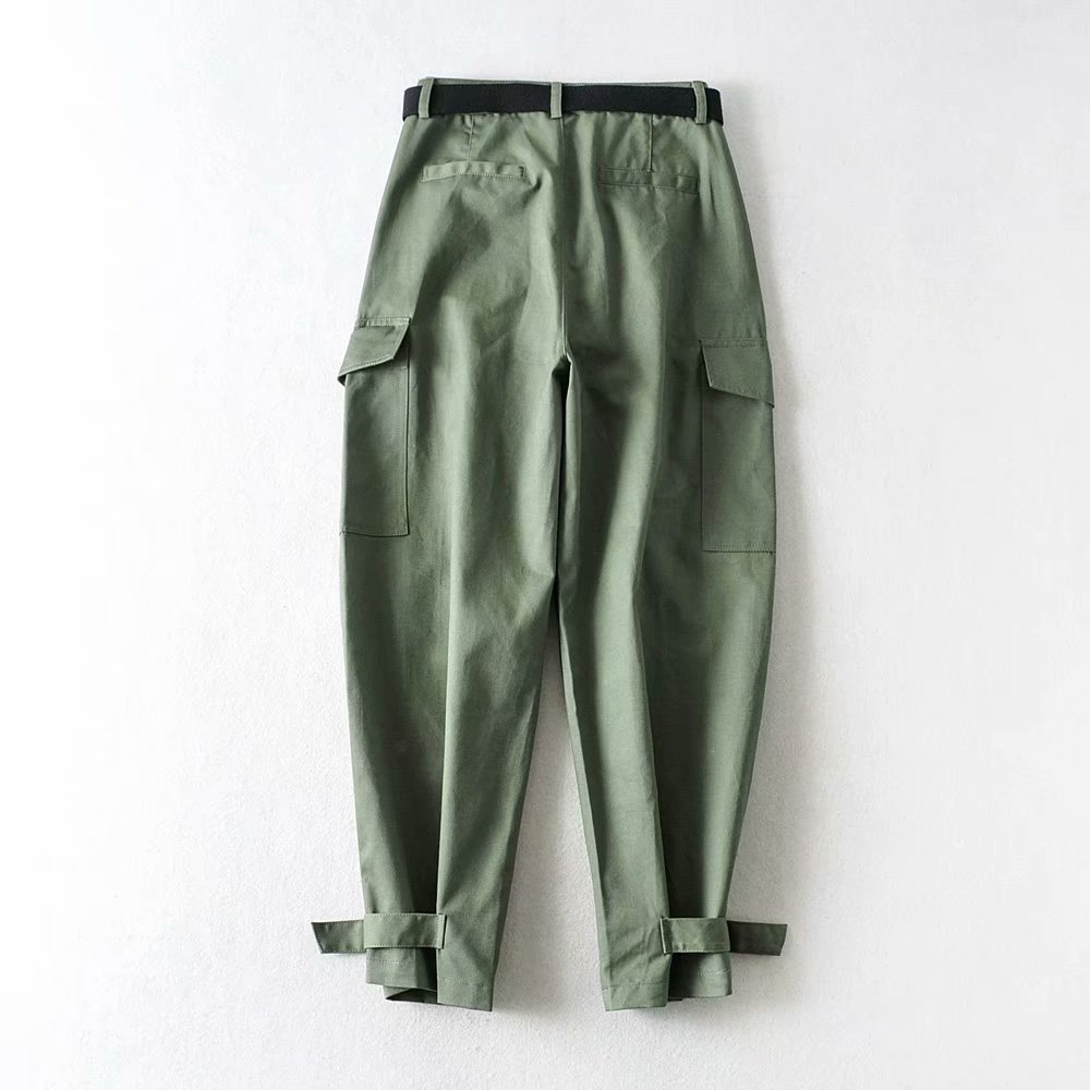 欧美潮流 女 个性带绑带 束脚工装裤 休闲运动 街舞 哈伦垮裤长裤