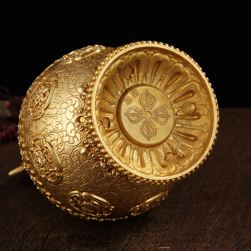 纯铜黄八吉祥莲花宝瓶可装藏龙王摩尼宝瓶藏式居家摆件