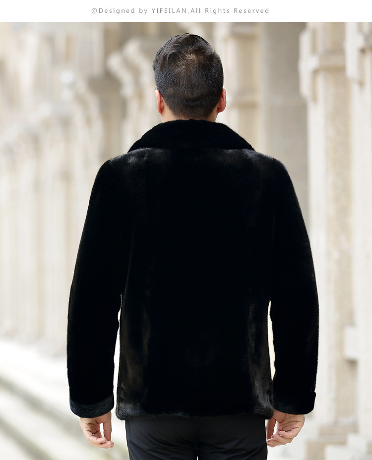 新款美国进口水貂男装貂皮大衣男士外套整貂皮草裘皮拉链连帽休闲