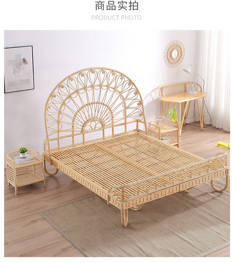 藤艺家具印尼藤床简约现代卧室民宿酒店藤编双人床日式ins风1.8米