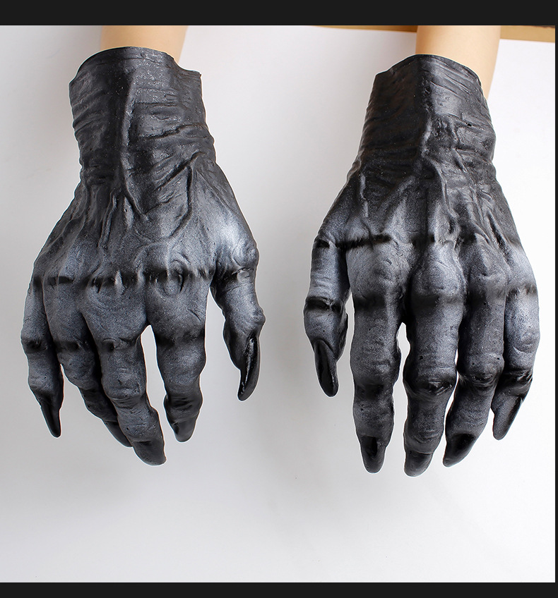 万圣节条纹黑红鬼爪手套成人cosplay装扮恐怖鬼手套 影视表演道具