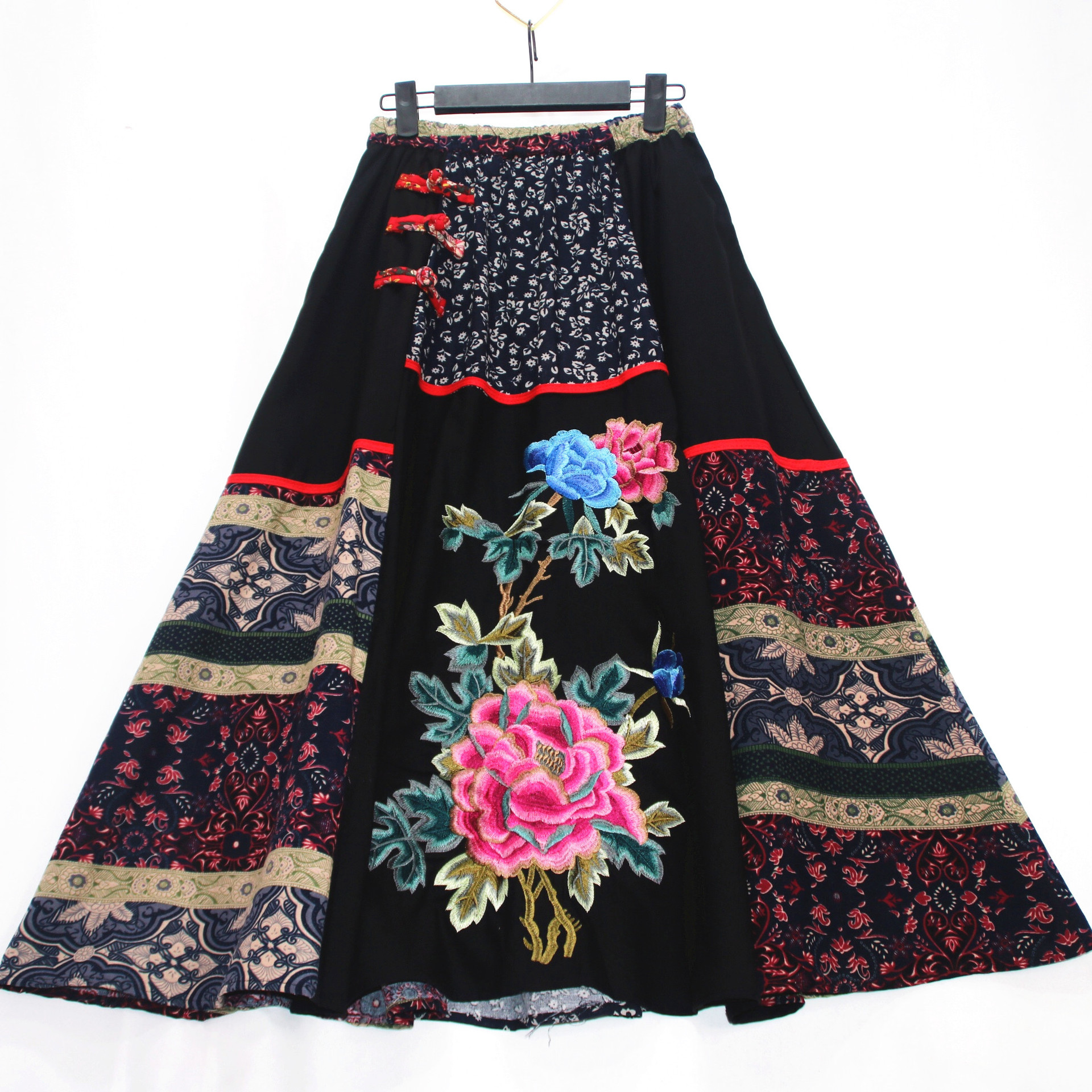 民族风棉麻半身裙 2019重工刺绣新款棉麻绣花民族风半身裙