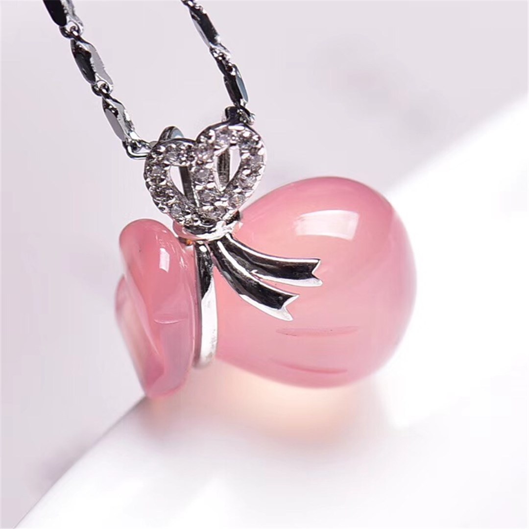 天然粉玉髓福钱袋吊坠镶嵌项链本命年招财招桃花闺蜜女友礼