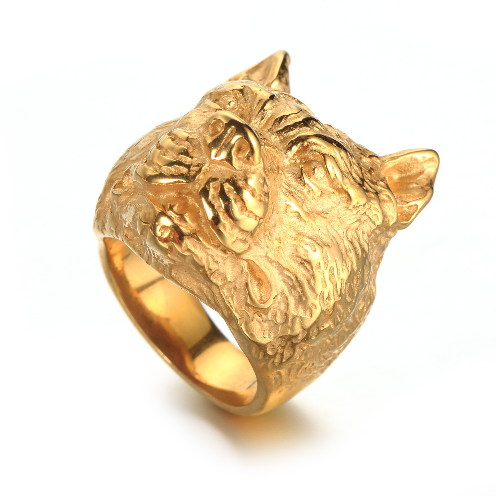 跨境电商饰品批发 不锈钢男士动物 黑金色狗头钛钢戒指 礼物