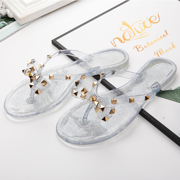 New Rivets Bow Craft Slippers Summer Liu Ding 2022 Women's Outing Beach Slippers Jelly Crystal Shoes