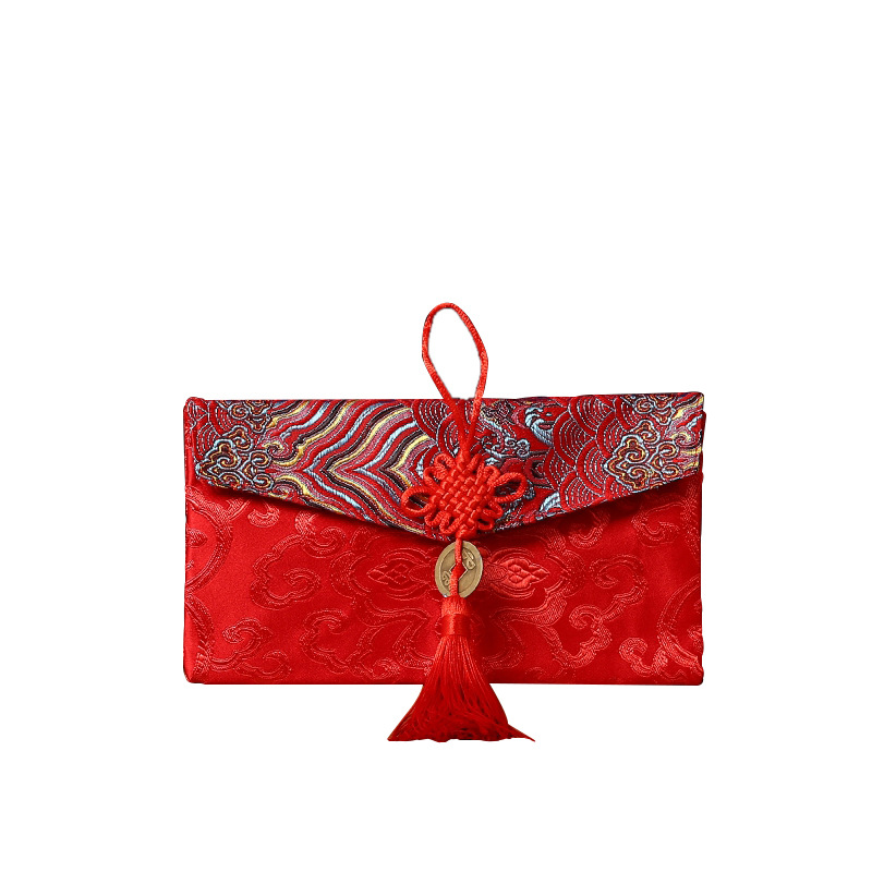 Vintage Embroidery Cloth Art Red Packet Bag Tassel Thousand Yuan Red Envelop Containing 10,000 Yuan Chinese Wedding Red Envelope Gift Seal