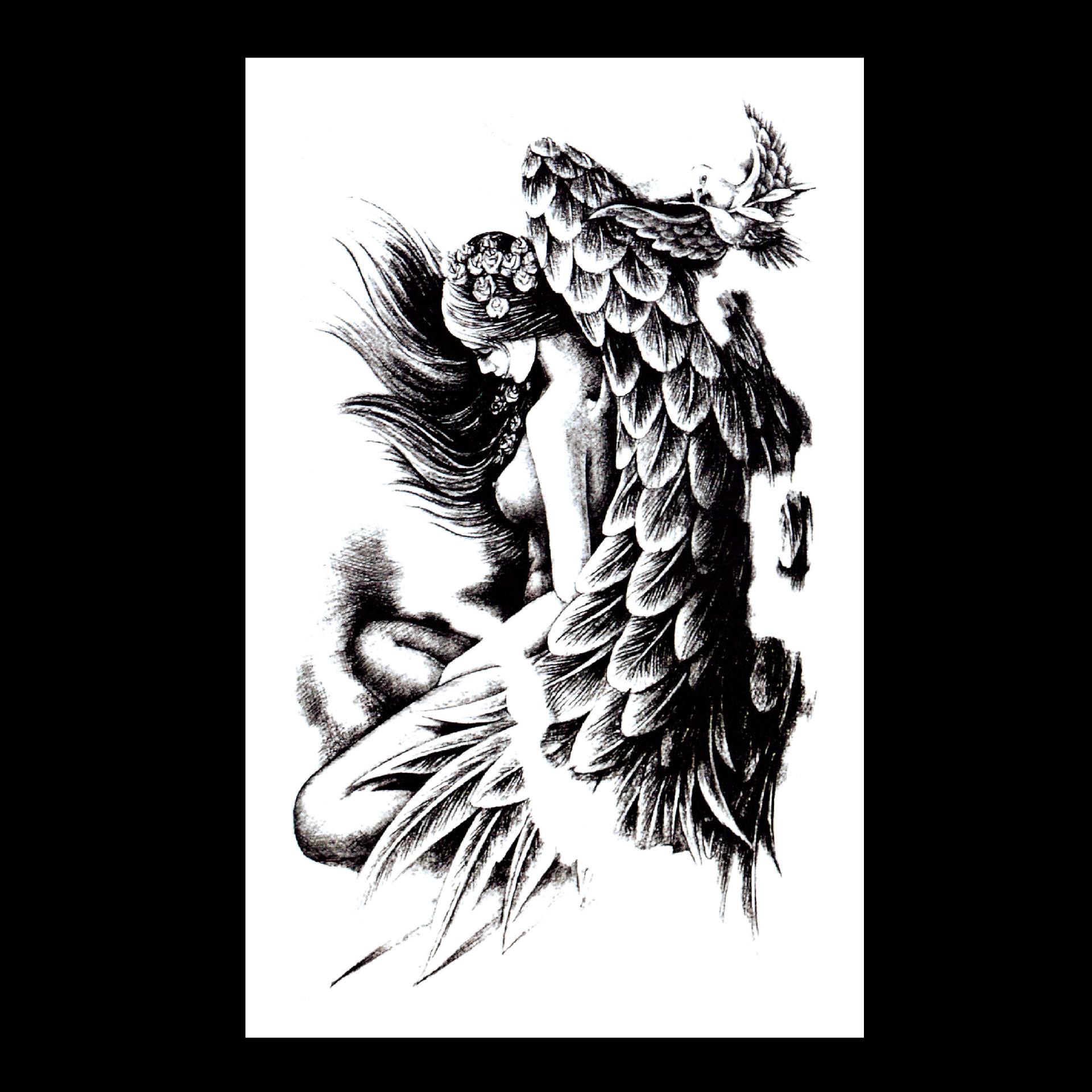 厂家现货翅膀天使美女欧美花臂纹身贴小清新欧美水转移纹身贴纸