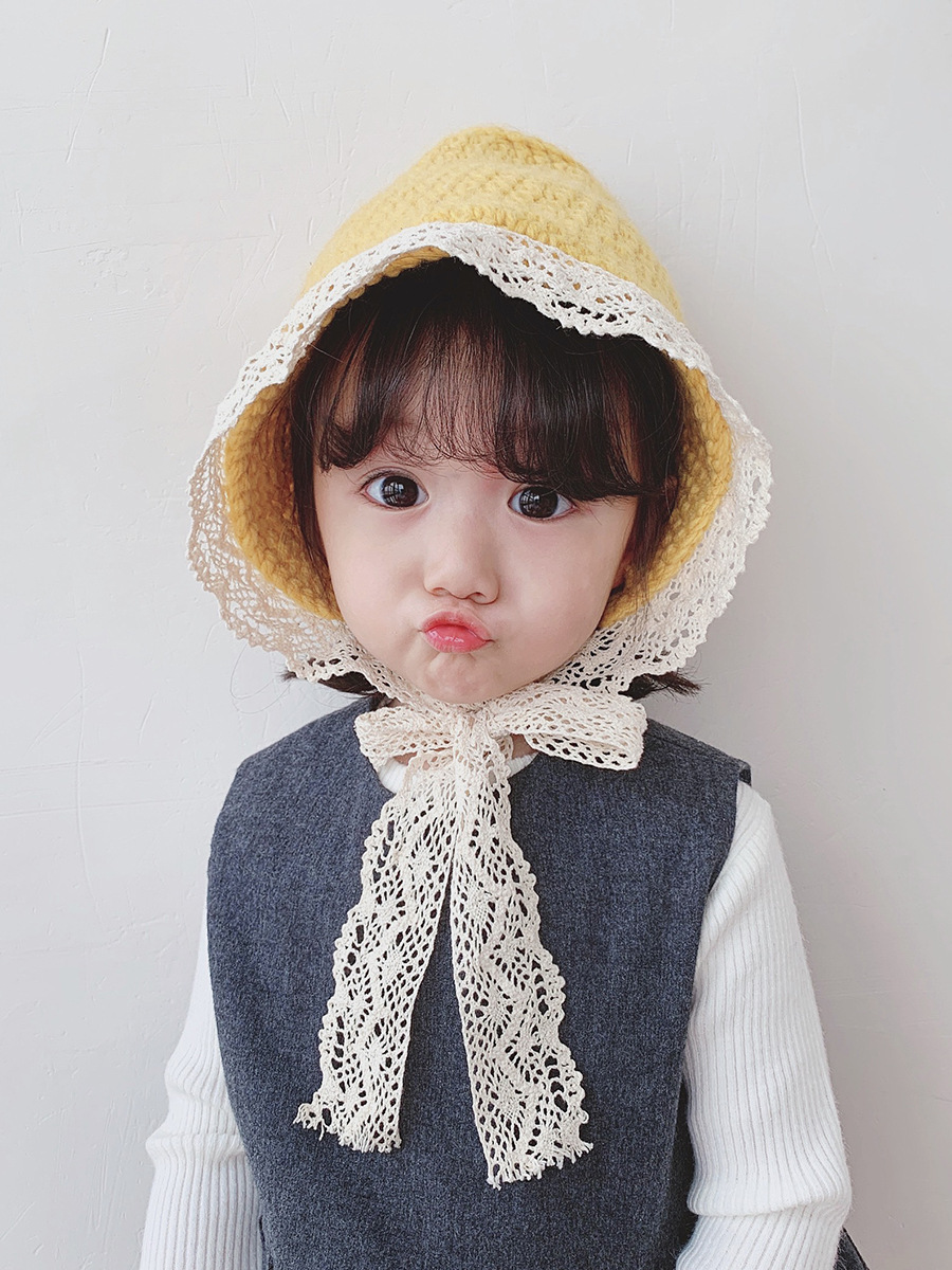 秋冬纯手工编织儿童针织帽 保暖宝宝毛线帽花钩针粗蕾丝护耳帽 子