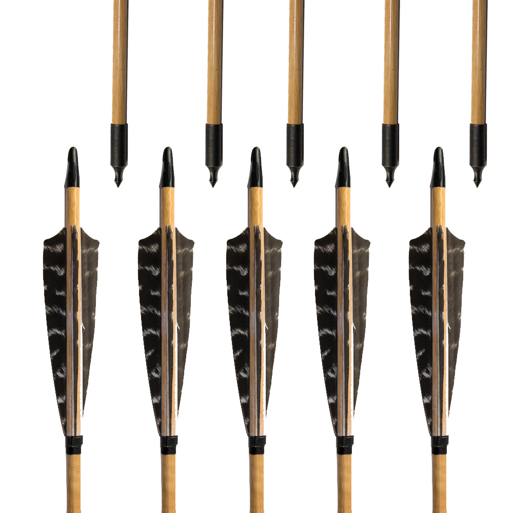 huwairen 盾状花羽毛木箭黑色水滴箭头 传统弓用竹木箭支