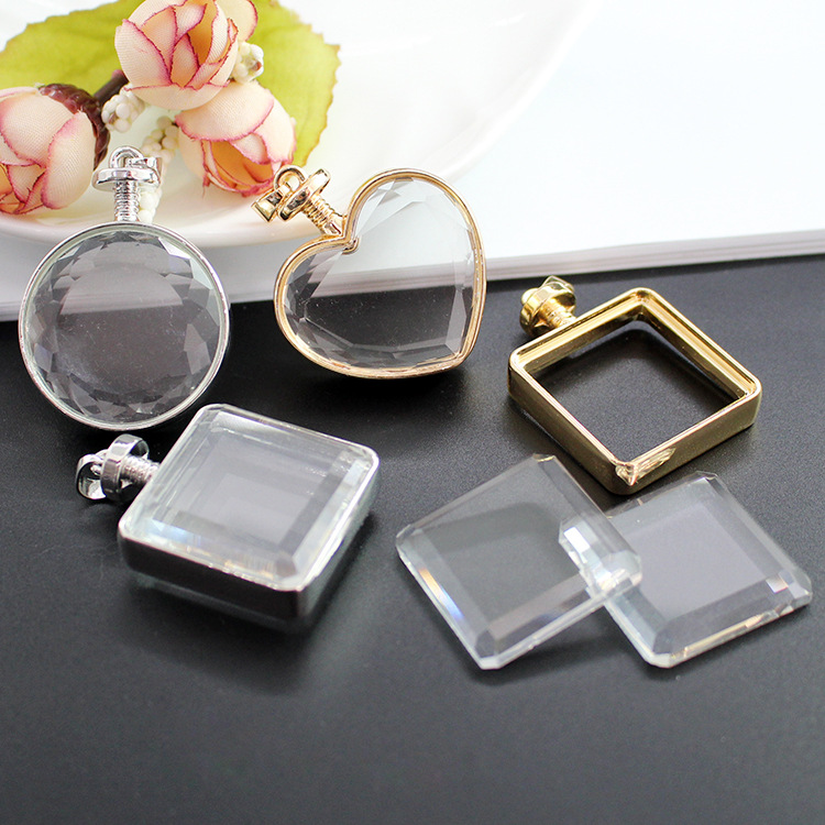 diy手工制作双面水晶玻璃个性相盒吊坠放干花压花照片胎毛发项链