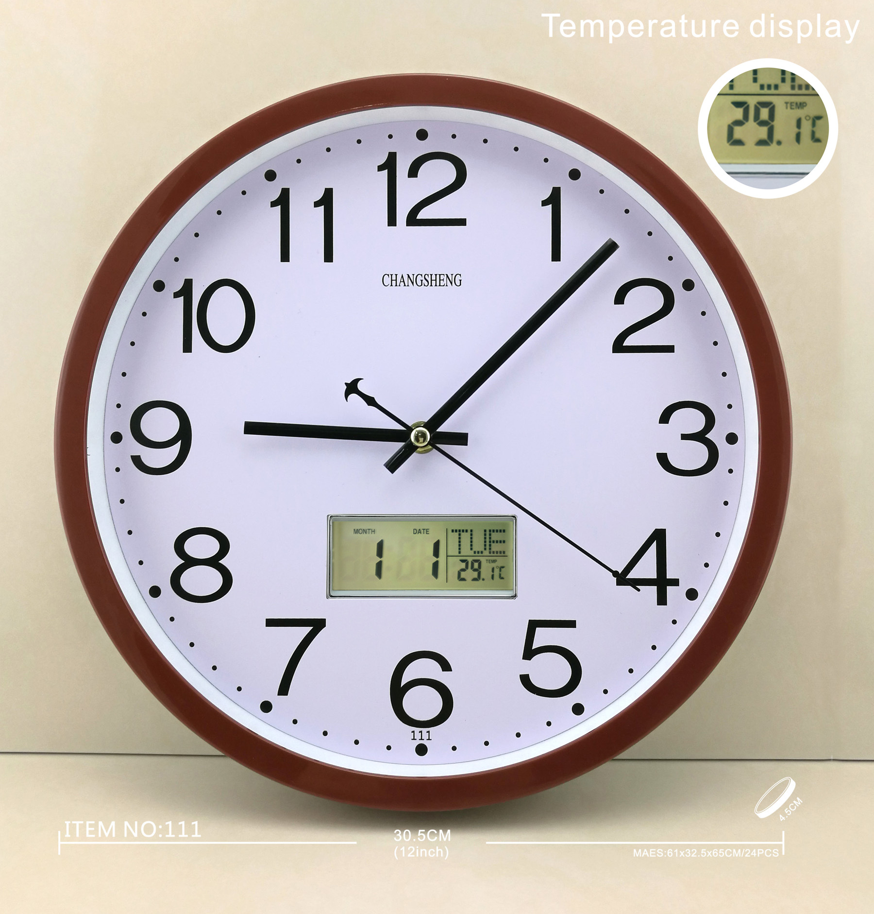(跨境专供)lcd日历挂钟 abs日历钟带电子温度日历显示挂钟批发