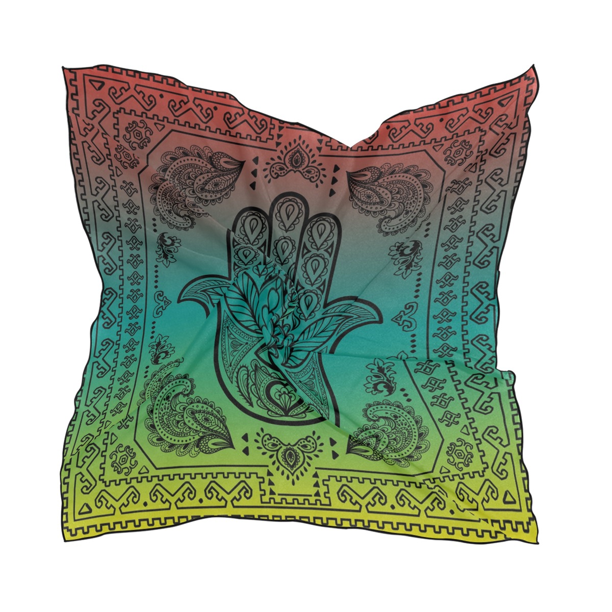 红绿黄花纹手数码印花雪纺丝巾定制百搭小丝巾围巾方巾防晒丝巾