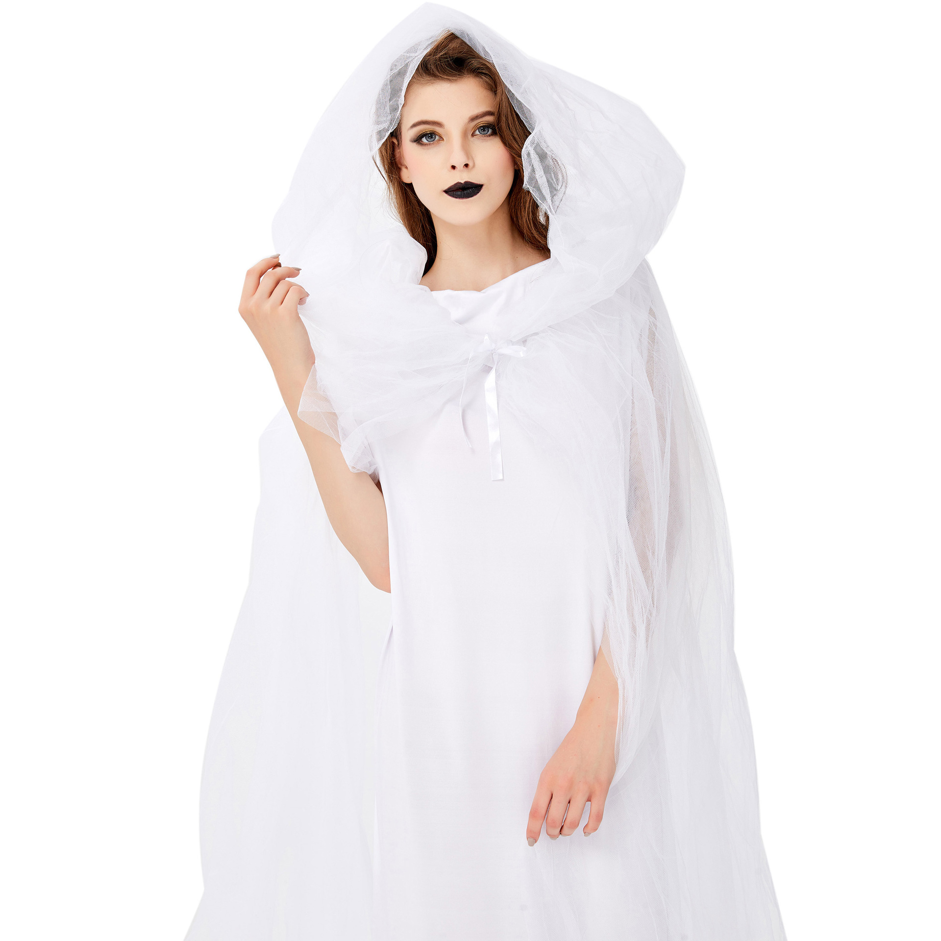 万圣节白色鬼新娘服装 cosplay化妆舞会鬼节吸血鬼披风长裙演出服