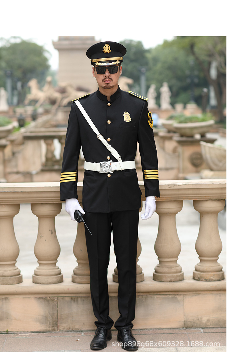 高档案场黑色长袖男保安服礼宾形象岗售楼部工作服写字楼立领制服