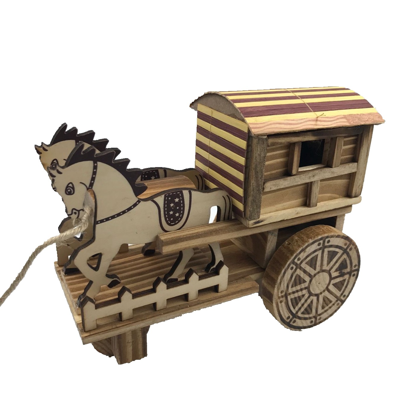厂家批发木质仿古音乐马车模型创意马拉轿音乐盒儿童木质玩具模型